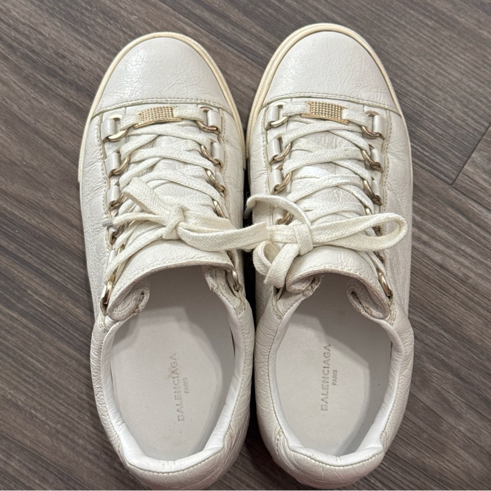 Balenciaga Cream White Leather Sneakers with Gold Hardware